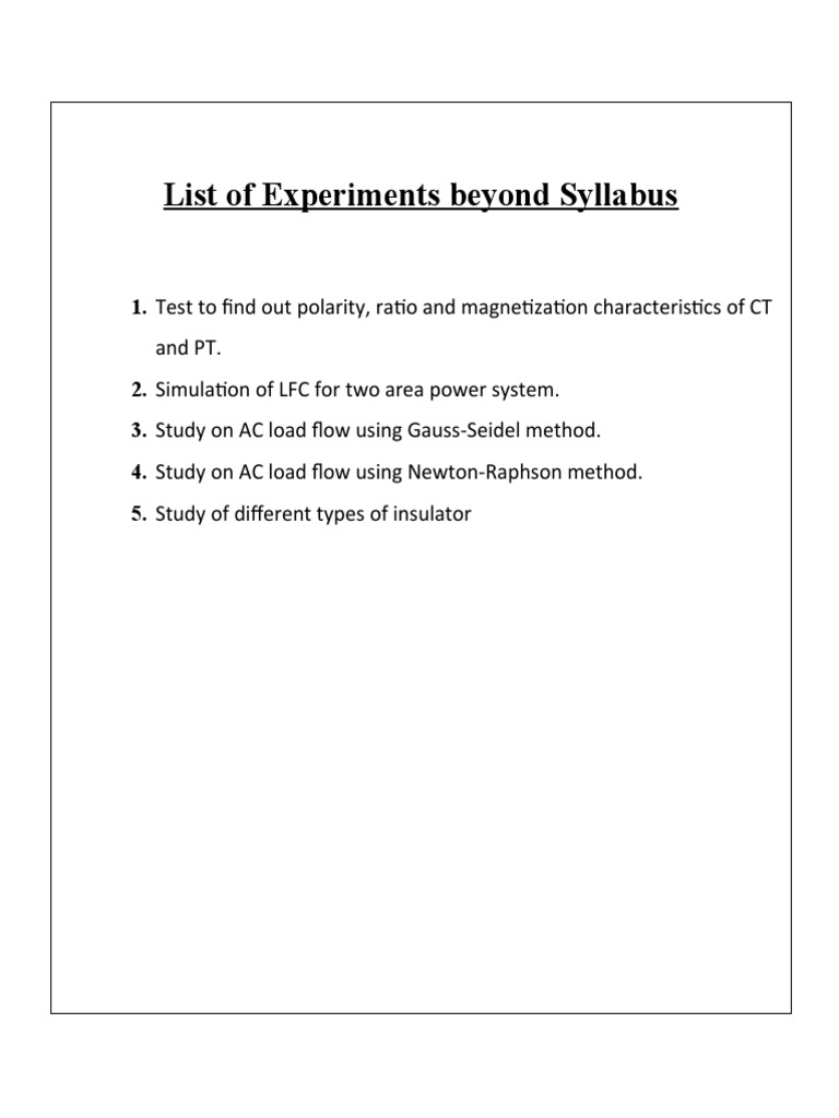 Experiments Beyond Syllabus in Power Systems | PDF