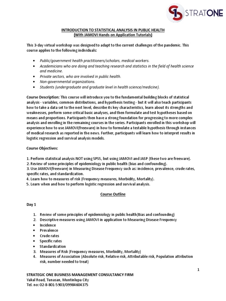 Statistical Analysis in Public Health Workshop | PDF | Statistics ...