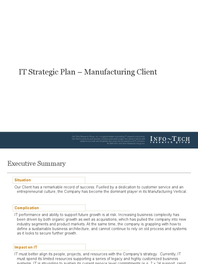It Strategic Plan Of Large Manufacturing Company Pdf Computing