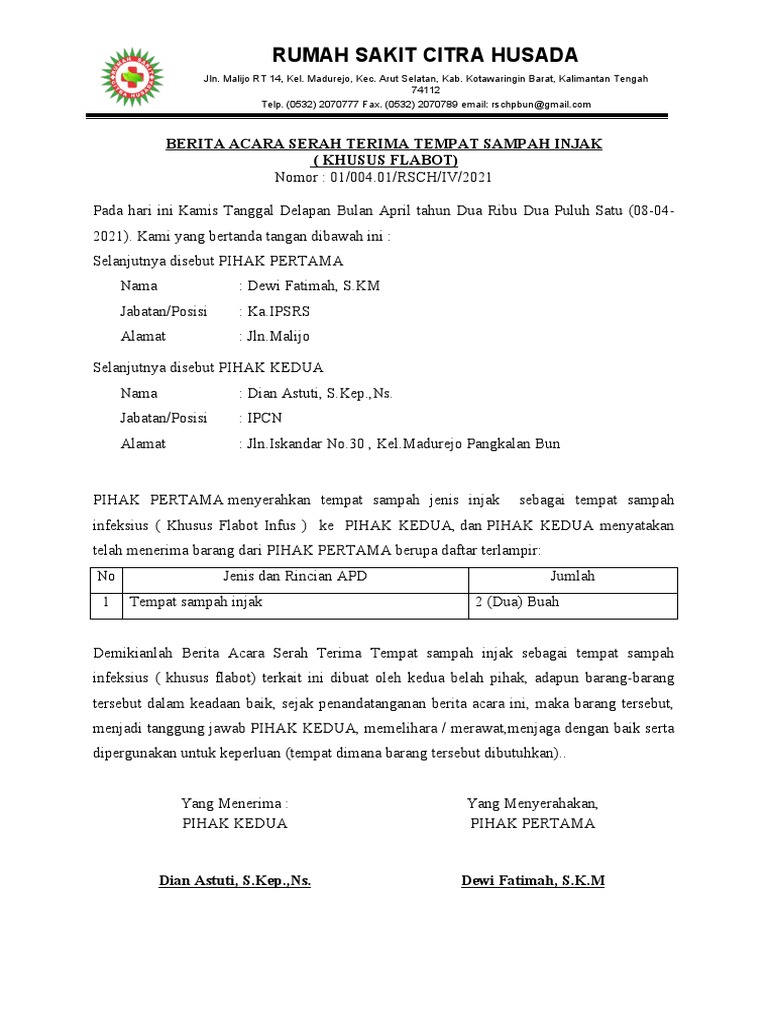 Serah Terima Tempat Sampah Flabot | PDF