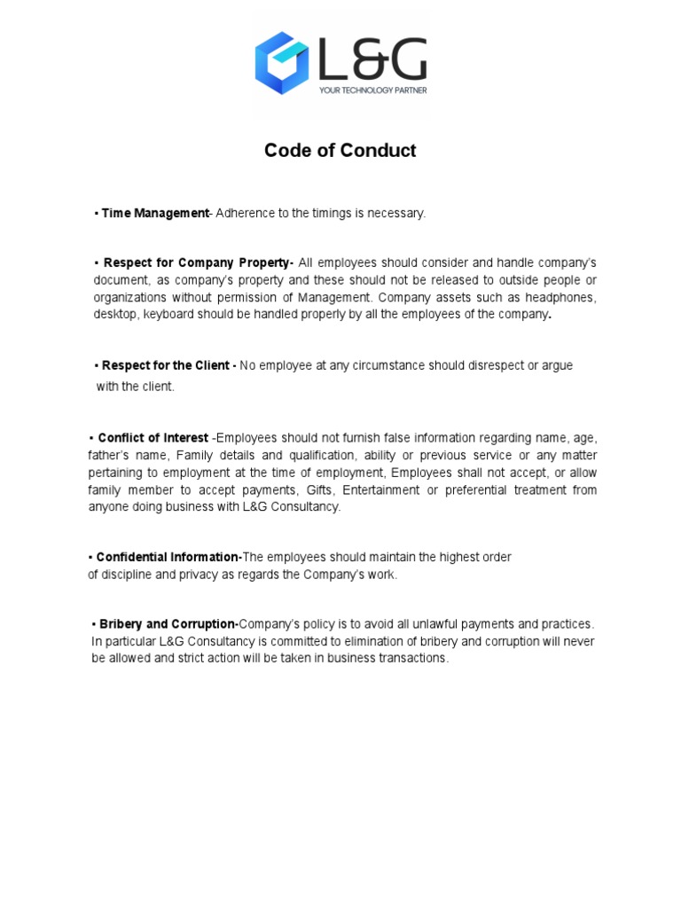 Code of Conduct | PDF | Employment | Consultant