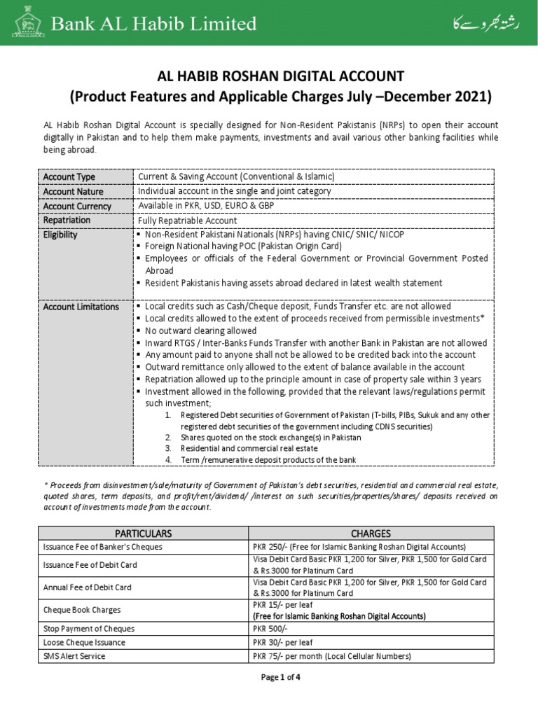 Product-Features-and-Applicable - Charges-AL Habib-RDA | PDF