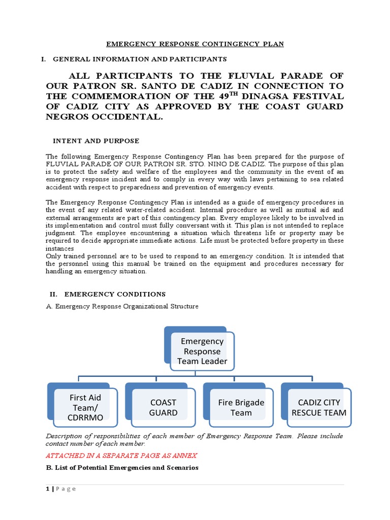 Emergency contingency plan template pdf emergency incident