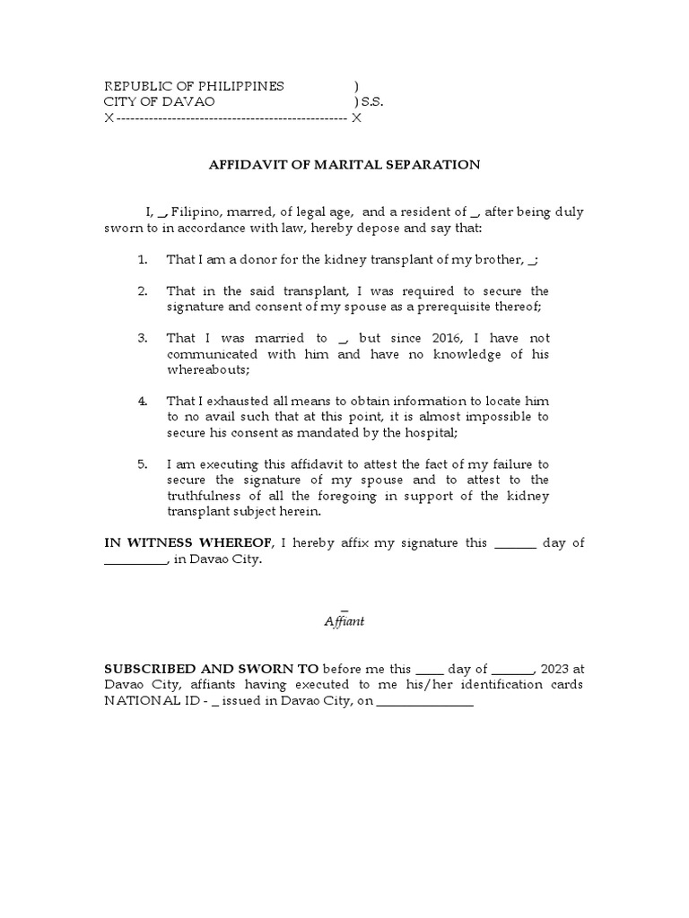 Affidavit of Marital Separation PDF