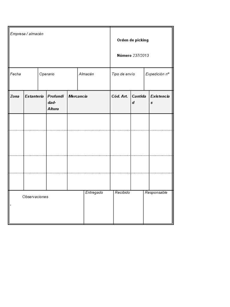 Orden de Picking | PDF