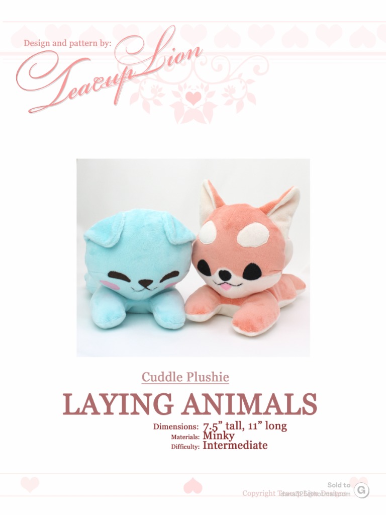 Laying Animal Plush Sewing Pattern by TeacupLion | PDF | Sewing | Seam ...