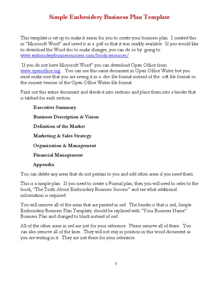 Silo Tips Simple Embroidery Business Plan Template PDF Sales Retail