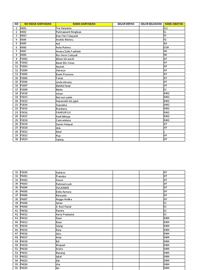 Template Import Data Karyawan | PDF