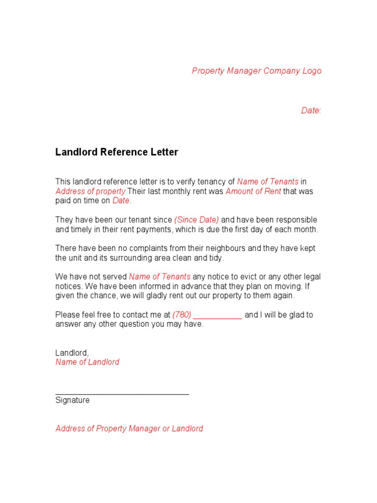 Tenant Reference Letter Template | PDF | Business | Finance & Money ...
