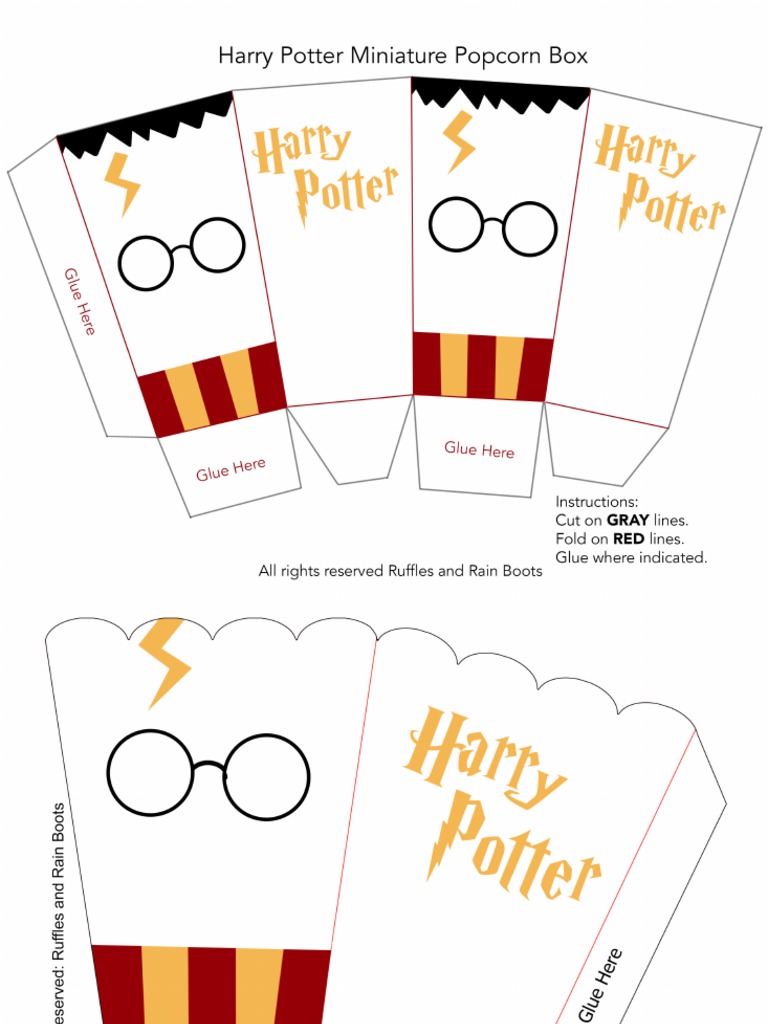 Harry Potter Popcorn Box Printable Set PDF