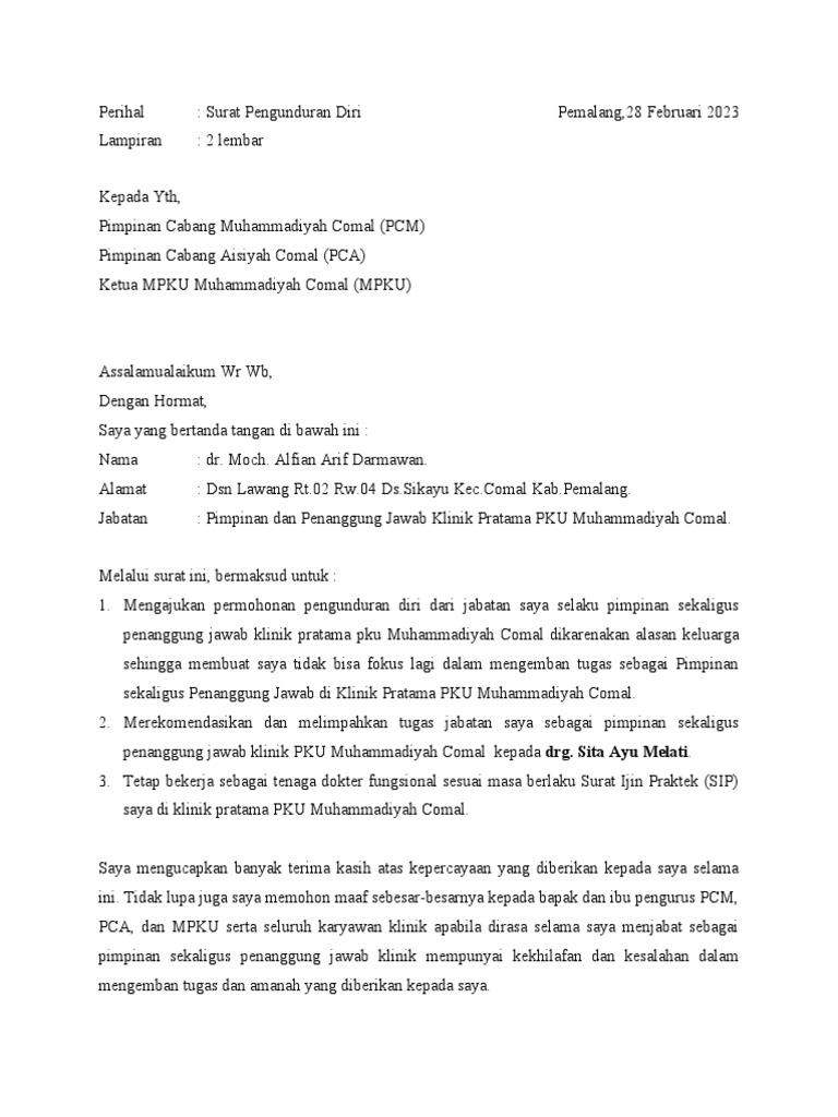 Surat Pengunduran Diri | PDF