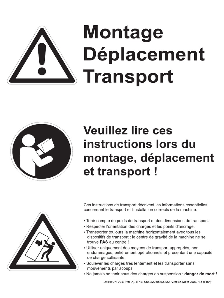 Instructions de transport Mikron VCE Pro | PDF | Transport | Sécurité