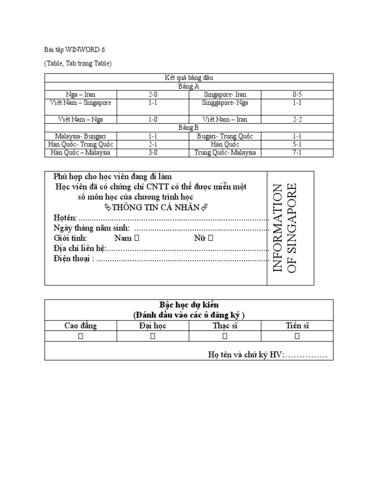 Bài tập WINWORD 6 | PDF