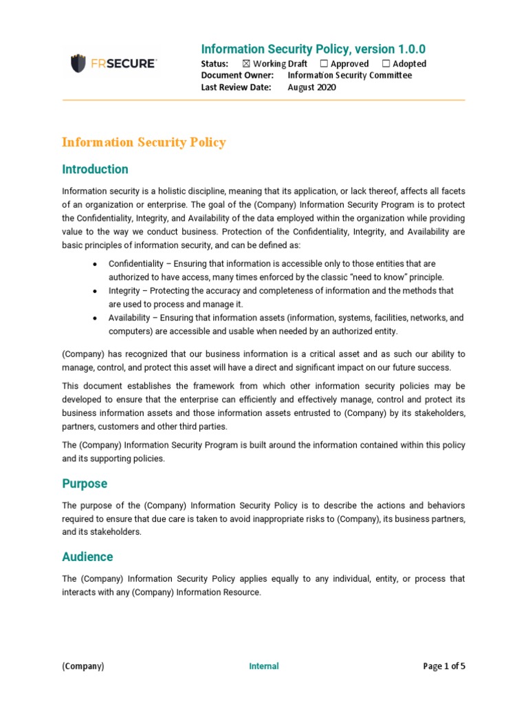 Information Security Policy Template | PDF | Information Security ...