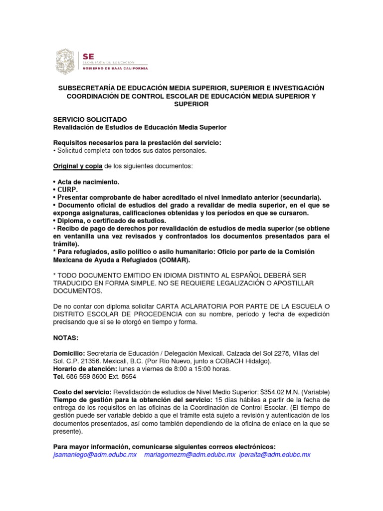 Revalidación de Estudios Media Superior | PDF