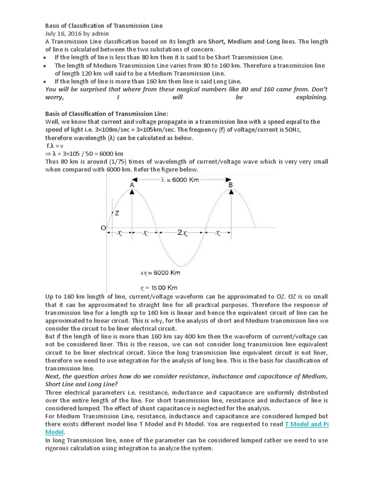 Basis of Classification of Transmission Line PDF Transmission Line