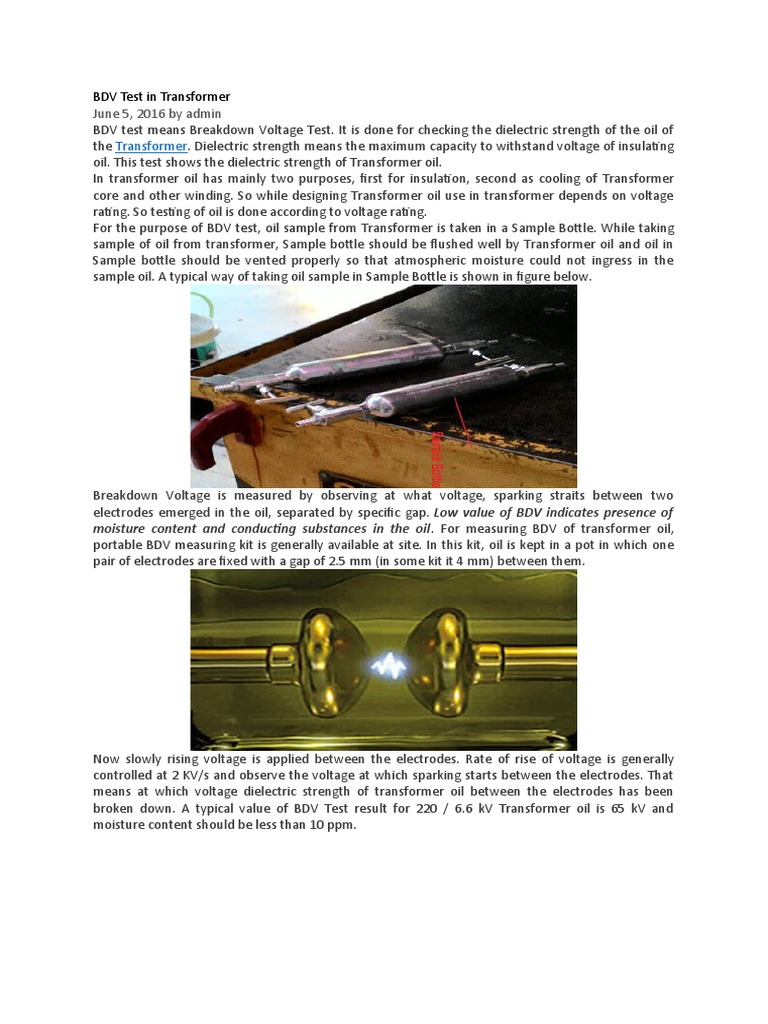 BDV Test Procedure for Transformer Oil | PDF