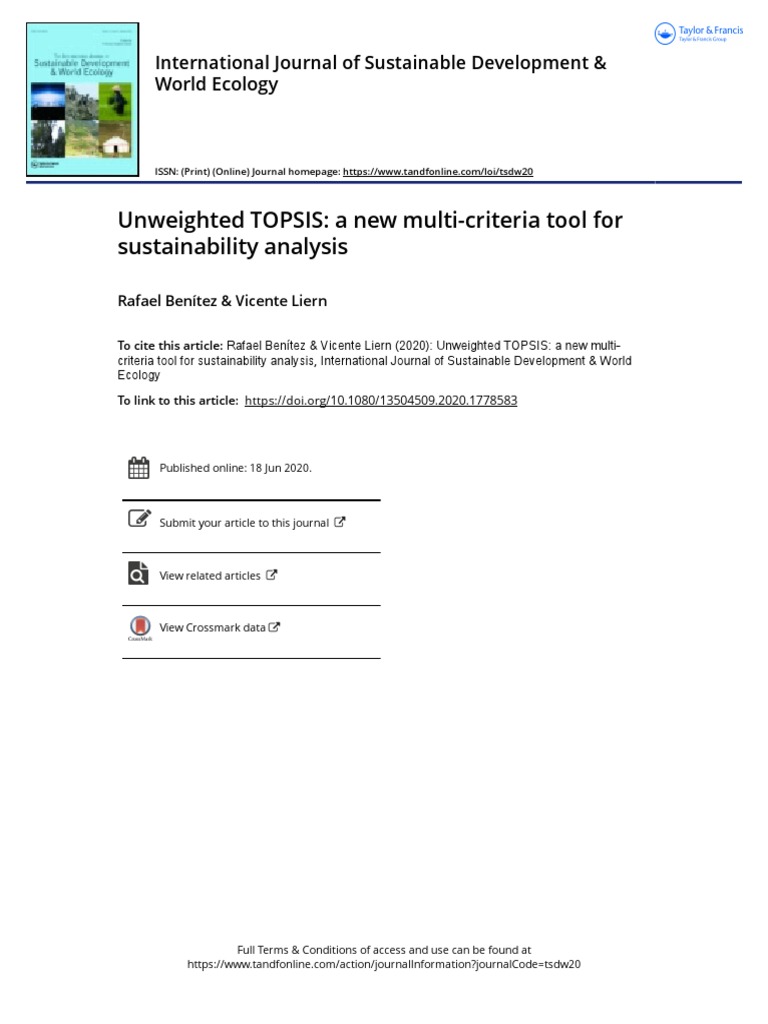 Unweighted TOPSIS A New Multi Criteria Tool For Sustainability Analysis ...