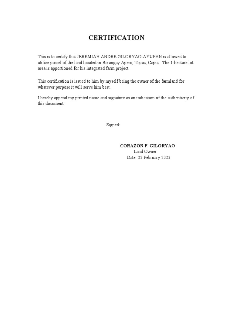 Owner Certification PDF
