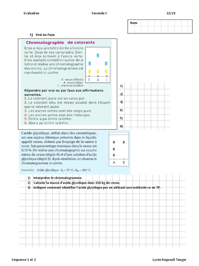 Evaluation de Séquence 1 Et 2 | PDF