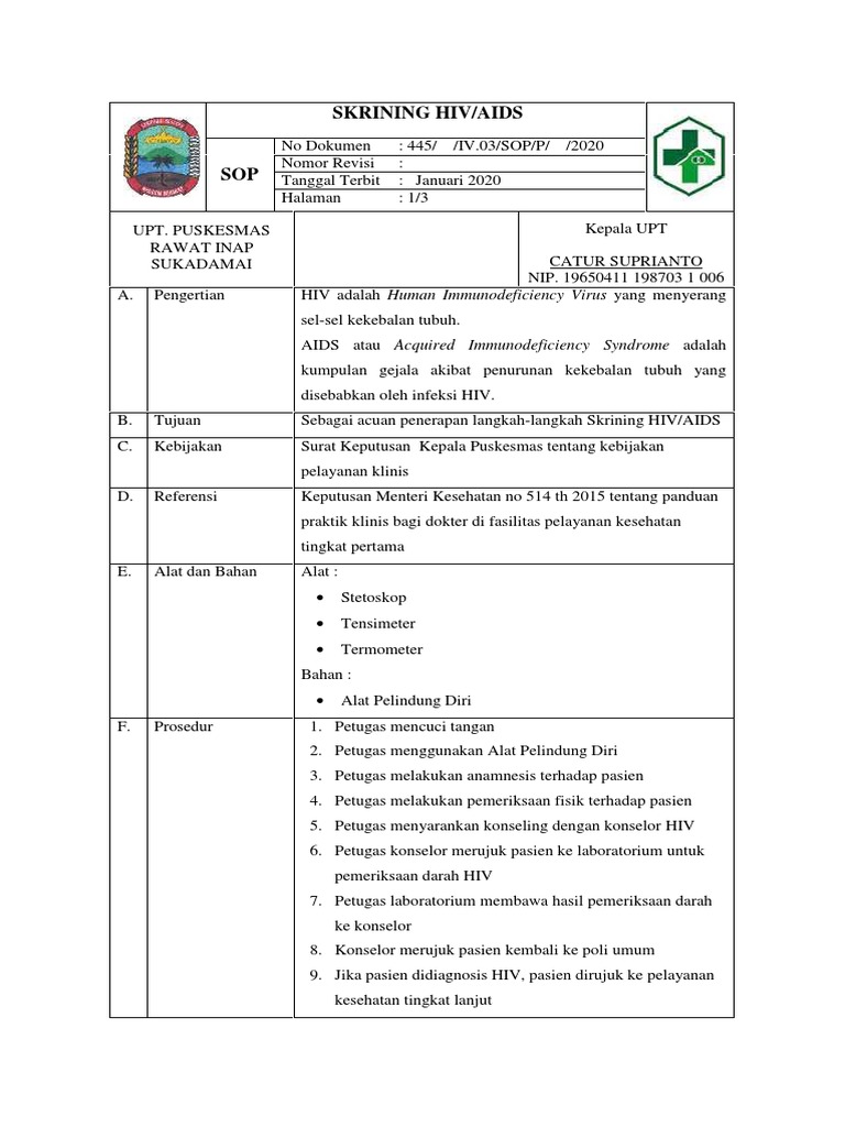 SOP-SKRINING-HIV-AIDS pelyanan | PDF