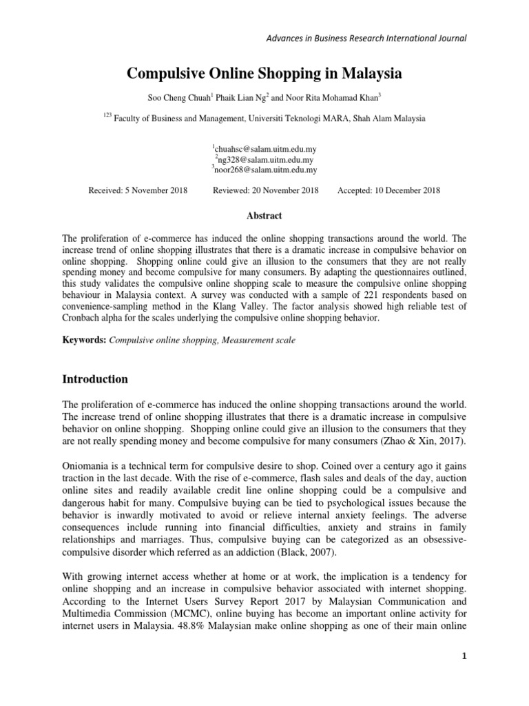 Compulsive Online Shopping in Malaysia PDF Factor Analysis Online