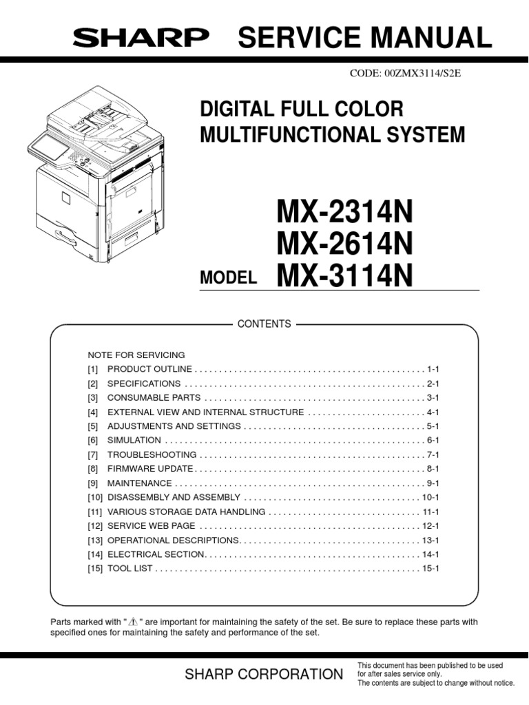 MX-2314N MX-2614N MX-3114N: Service Manual | PDF | Electrical Connector ...