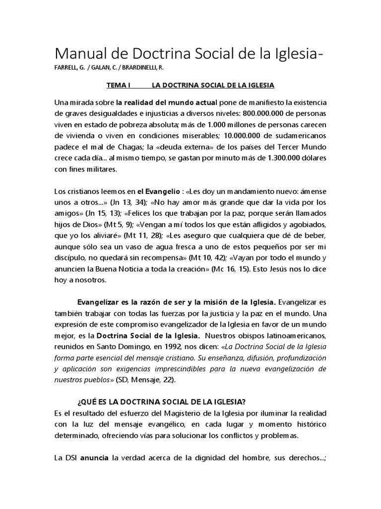 Manual de Doctrina Social de La Iglesia - LECTURA INTRODUCTORIA | PDF ...