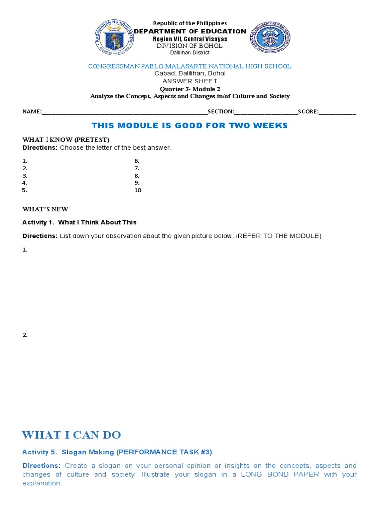 Ucsp Answer Sheet | PDF | Socialization | Family