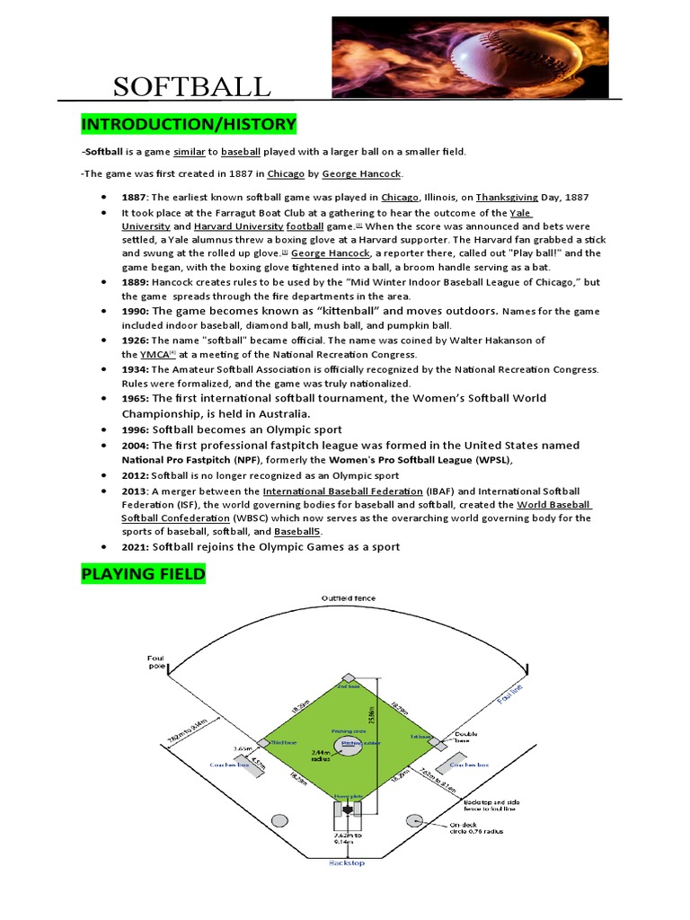 History of Softball PDF Softball Baseball Field