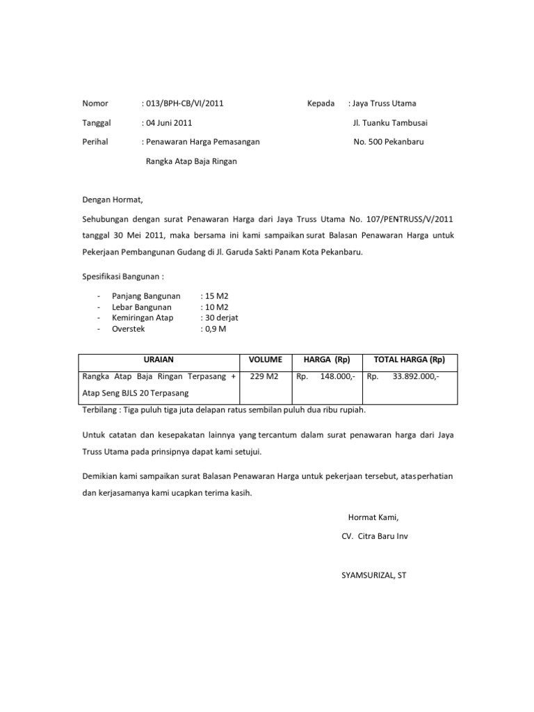 Contoh Surat Balasan Terhadap Surat Penawaran Berbagi