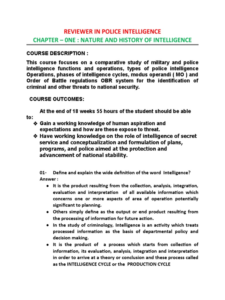 Complete Reviewer For Intelligence | PDF | Military Intelligence ...