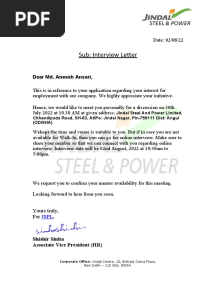 Jindal Odisa Interview Call Letter