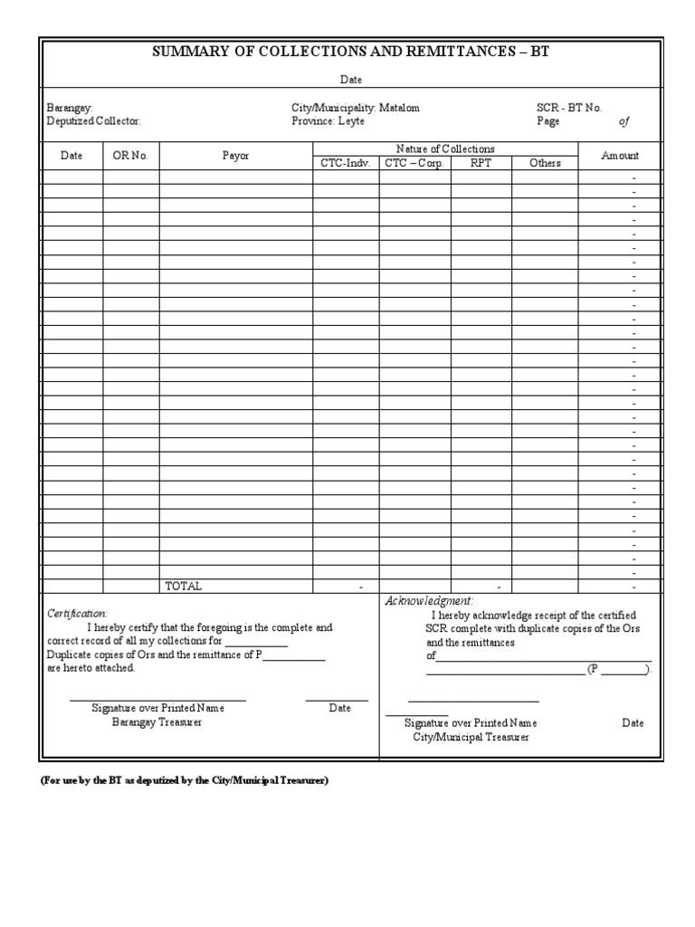 SUMMARY OF COLLECTIONS AND REMITTANCES - BT | PDF | Payroll Tax ...