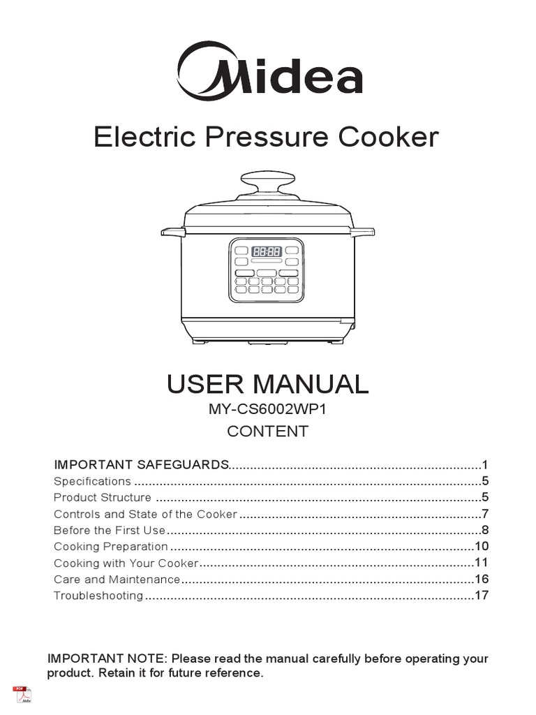 Midea MYCS6002WP1 Electric Pressure Cooker User Manual PDF Pressure Cooking Valve
