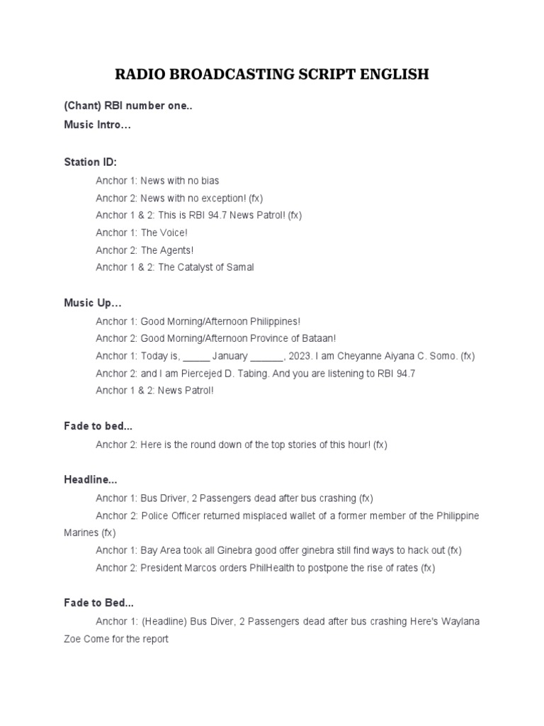 Radio Broadcasting Script English | PDF