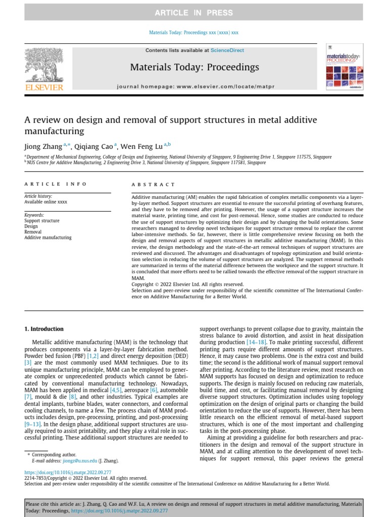 A Review On Design and Removal of Support Structures in Metal Additive