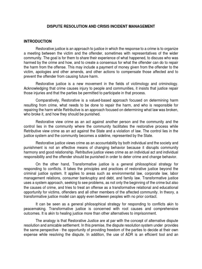 Dispute Resolution and Crisis Incident Management | Download Free PDF ...
