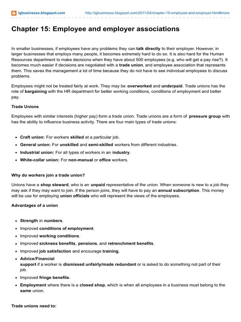 Employee and Employer Associations PDF Strike Action Employment