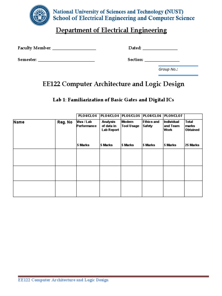 Lab 1 Familiarization With Digital Logic Gates PDF Integrated