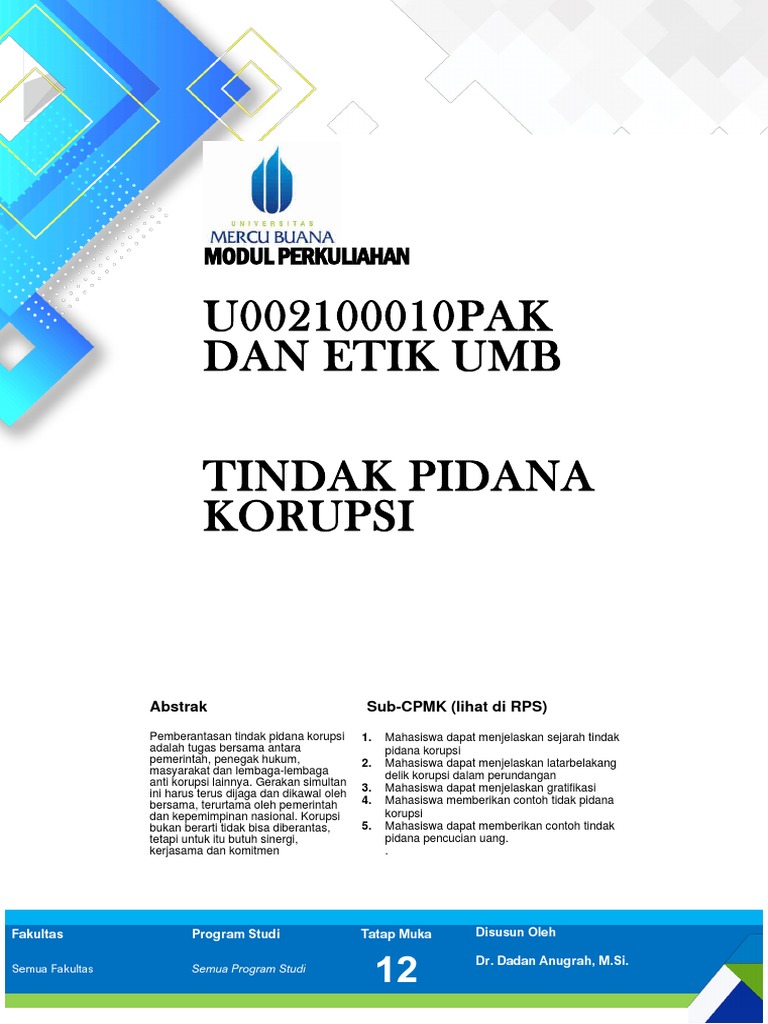 Modul 12 - Tindak Pidana Korupsi | PDF