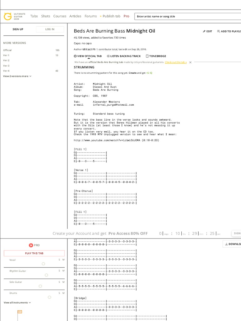 BEDS ARE BURNING BASS (Ver 4) by Midnight Oil PDF Music Industry