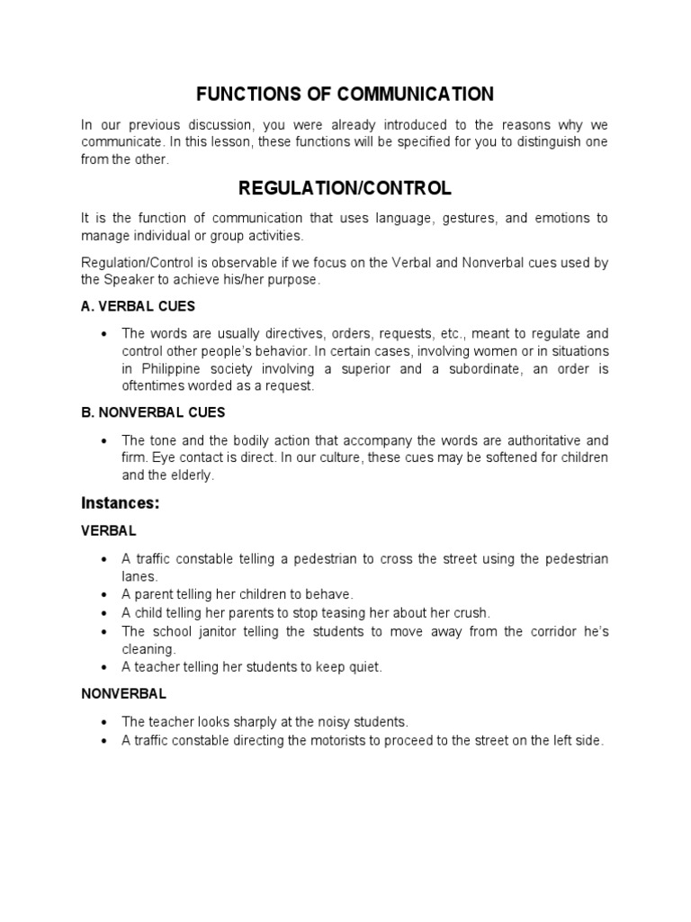 Functions of Communication Guide | PDF | Nonverbal Communication ...
