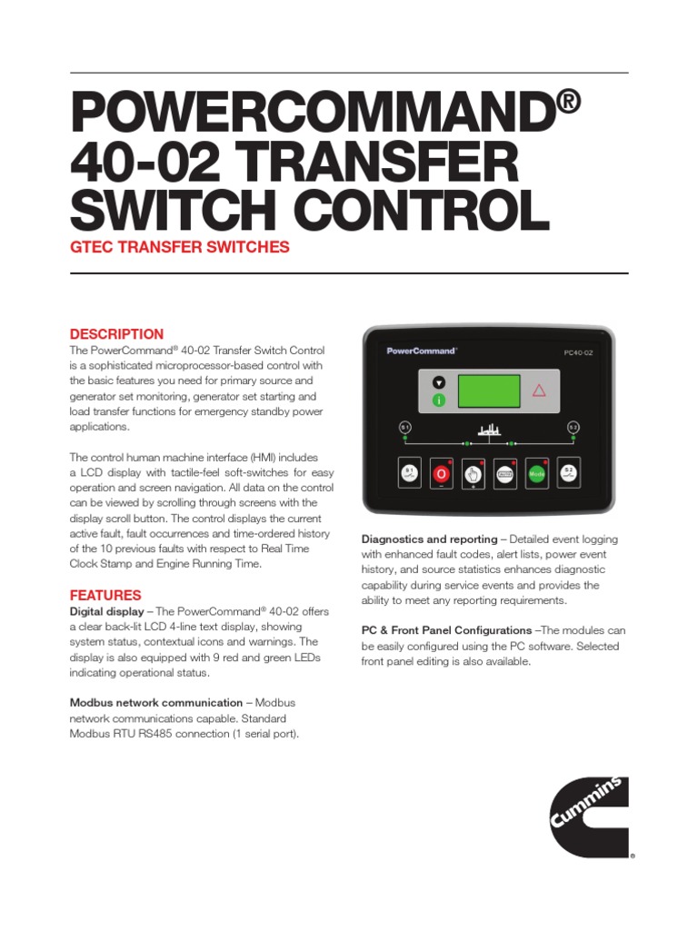 Powercommand 40-02 TRANSFER Switch Control | Download Free PDF ...