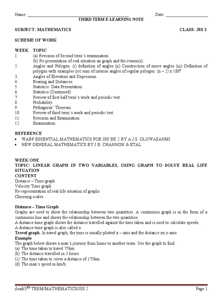 JSS2 Mathematics Third Term Overview | PDF | Pie Chart | Quantitative ...