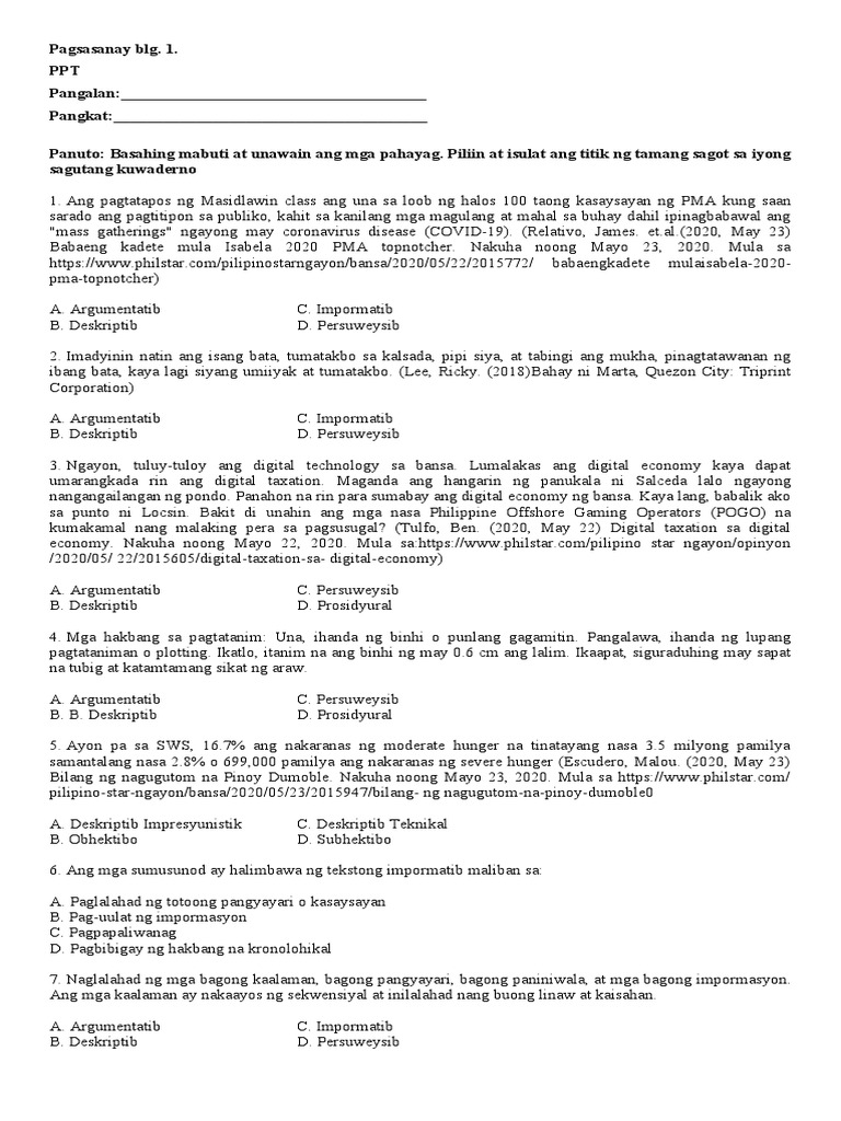 Pagsasanay 1 | PDF