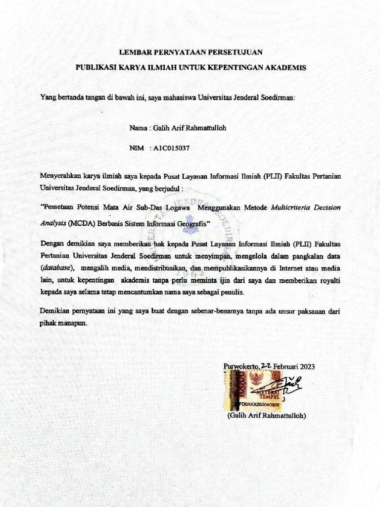 Surat Pernyataan Persetujuan Publikasi Karya Ilmiah Kepentingan