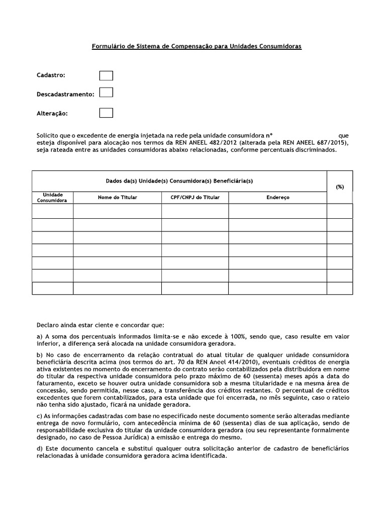 Formulário de Sistema de Compensação | PDF