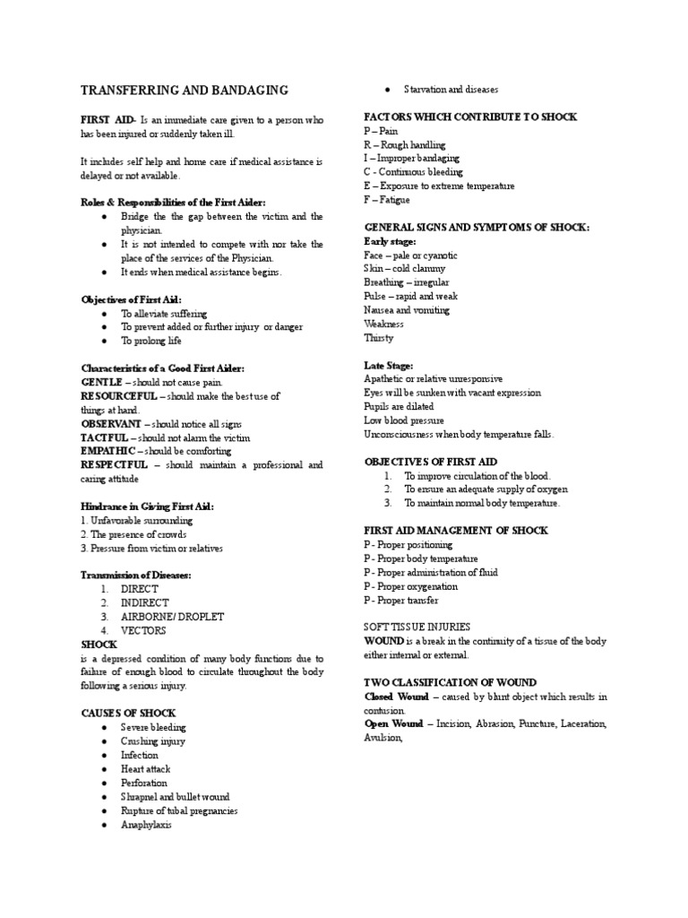 Transferring and Bandaging | PDF | Injury | Wound