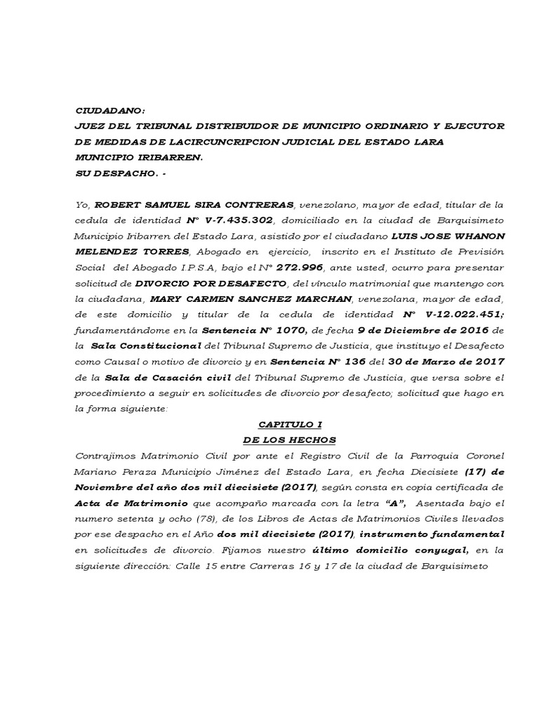 Divorcio Por Desafecto (Autoguardado) | PDF | Divorcio | Matrimonio